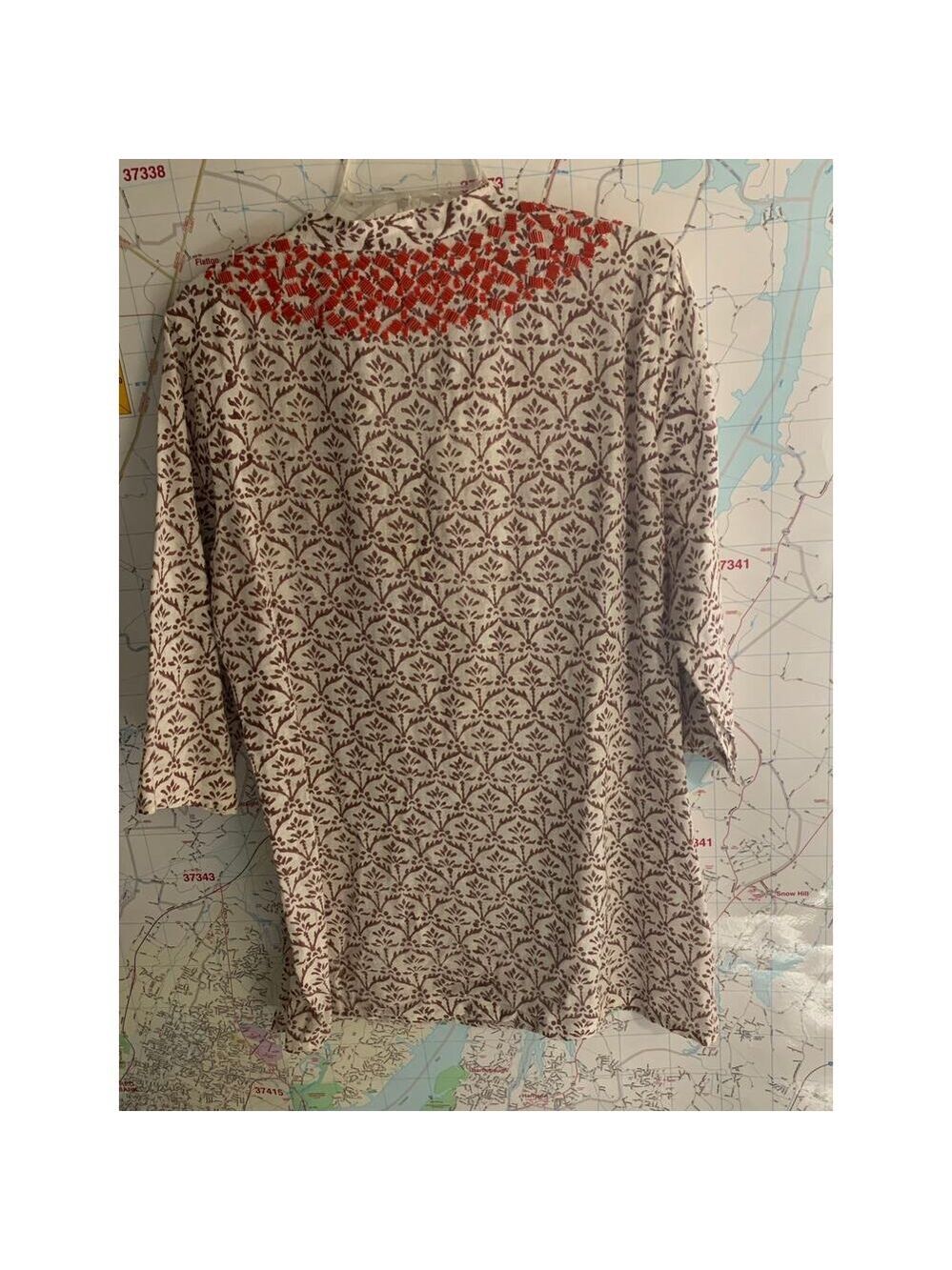 FIGUE 3/4 Sleeve Brown Leaf and Orange Beaded tunic top flaw large - Picture 9 of 15